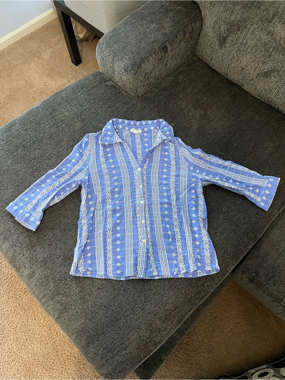 Ultra Pink Periwinkle Blue Embroidered Blouse